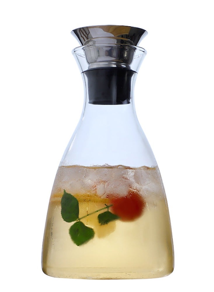 Heat-Resistant Glass Cold Water Bottle Glass Pitcher with Lid Juice Pitcher Water Bottle (1100ml/37.2 Oz) - Image 1